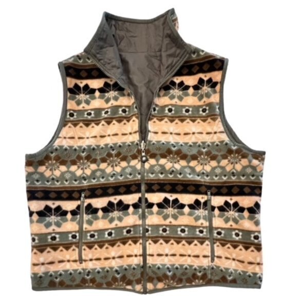 WOMAN'S XL SILK FAIR ISLE REVERSIBLE VEST BY FU DA SPORT‎ Winter Fall HOLIDAY - Picture 1 of 11